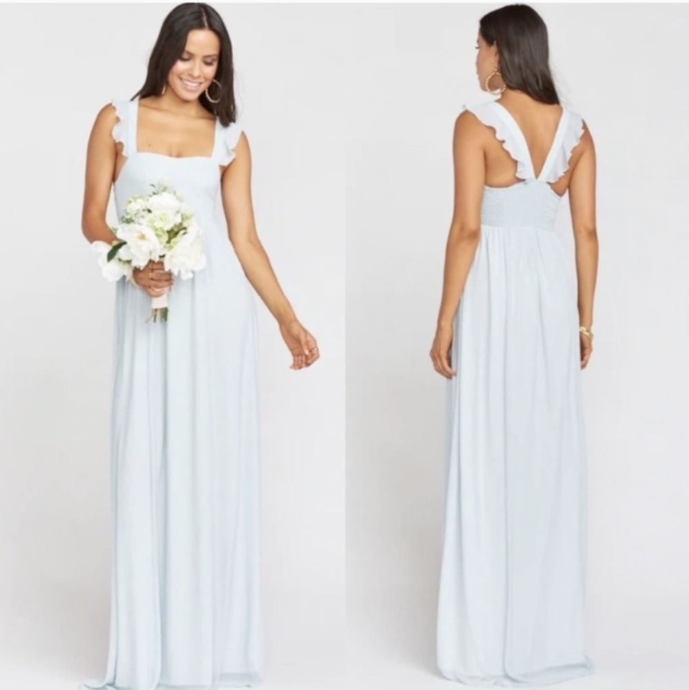 Show Me Your Mumu June Gown Dress Women's XL Icey Blue Chiffon Maxi  Golden 5